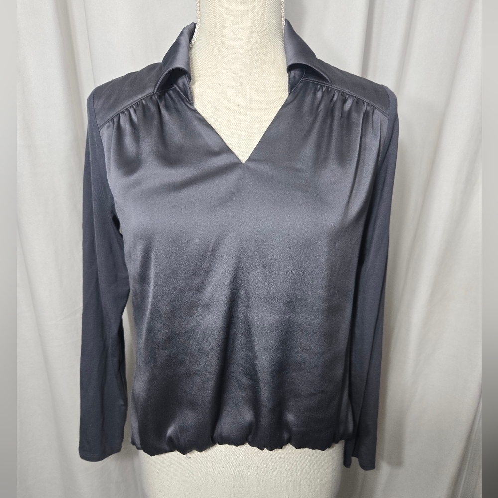 White House Black Market Gray Mixed Material Collar Blouse Sz XXS